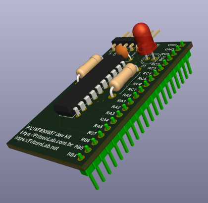 PIC16F690 dev kit 3D view from other angle