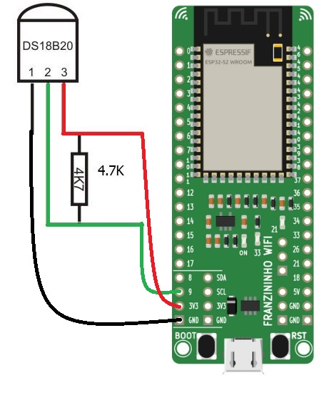 DS18b20 connection to ESP32-S2 Franzininho WiFi