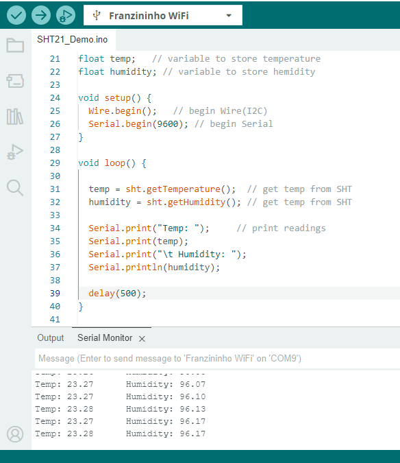 SHT21 Arduino IDE temperature readings