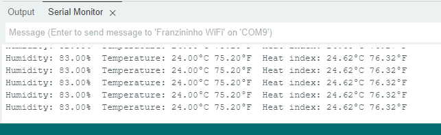 DHT11 readings on Arduino IDE serial monitor
