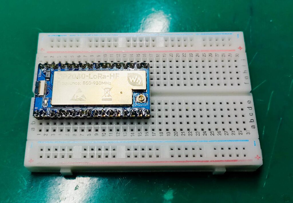 Waveshare RP2040-Lora-HF on a breadboard