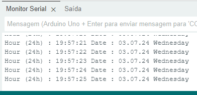 Date and time at the Arduino serial monitor, DS1307