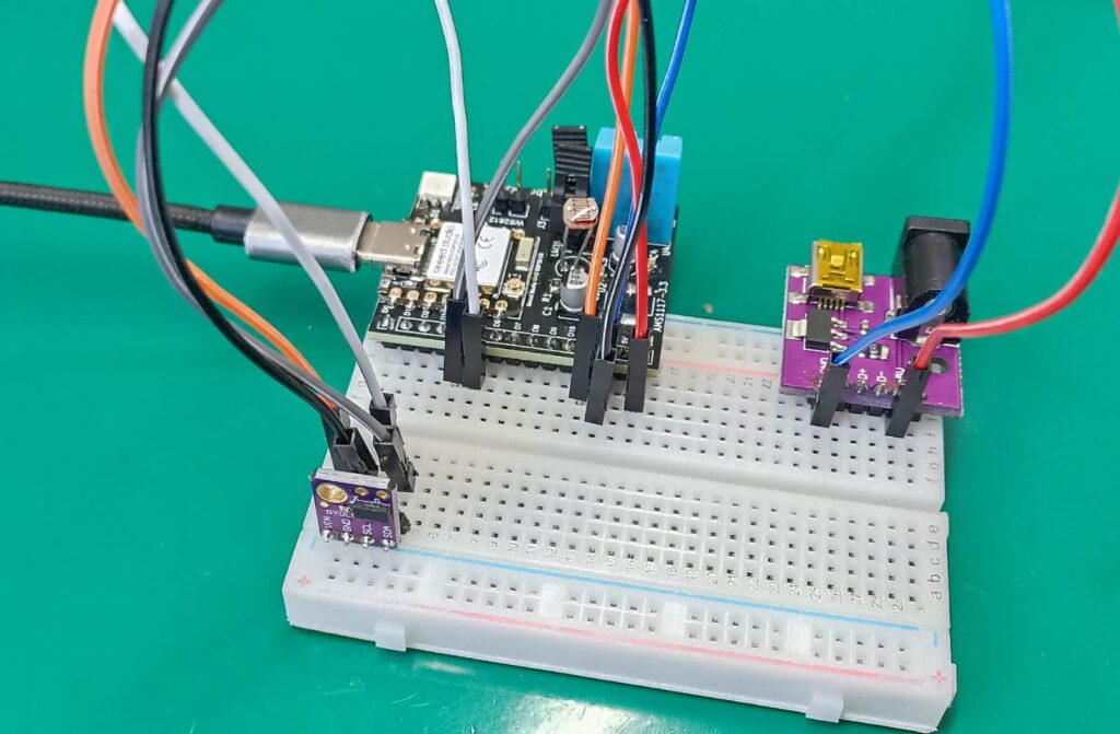 VL53L0x assembled on a breadboard with ESP32-C6