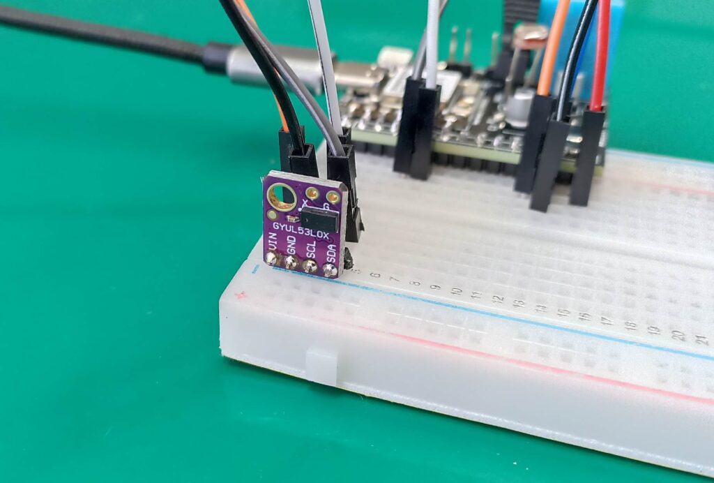 VL53L0x laser distance sensor on a breadboard