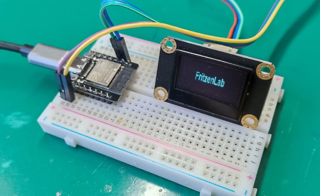 DFRobot esp32-c3 with OLED display on a breadboard