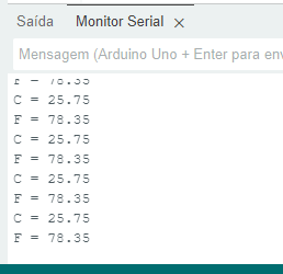 Arduino serial monitor showing thermocouple temperature readings