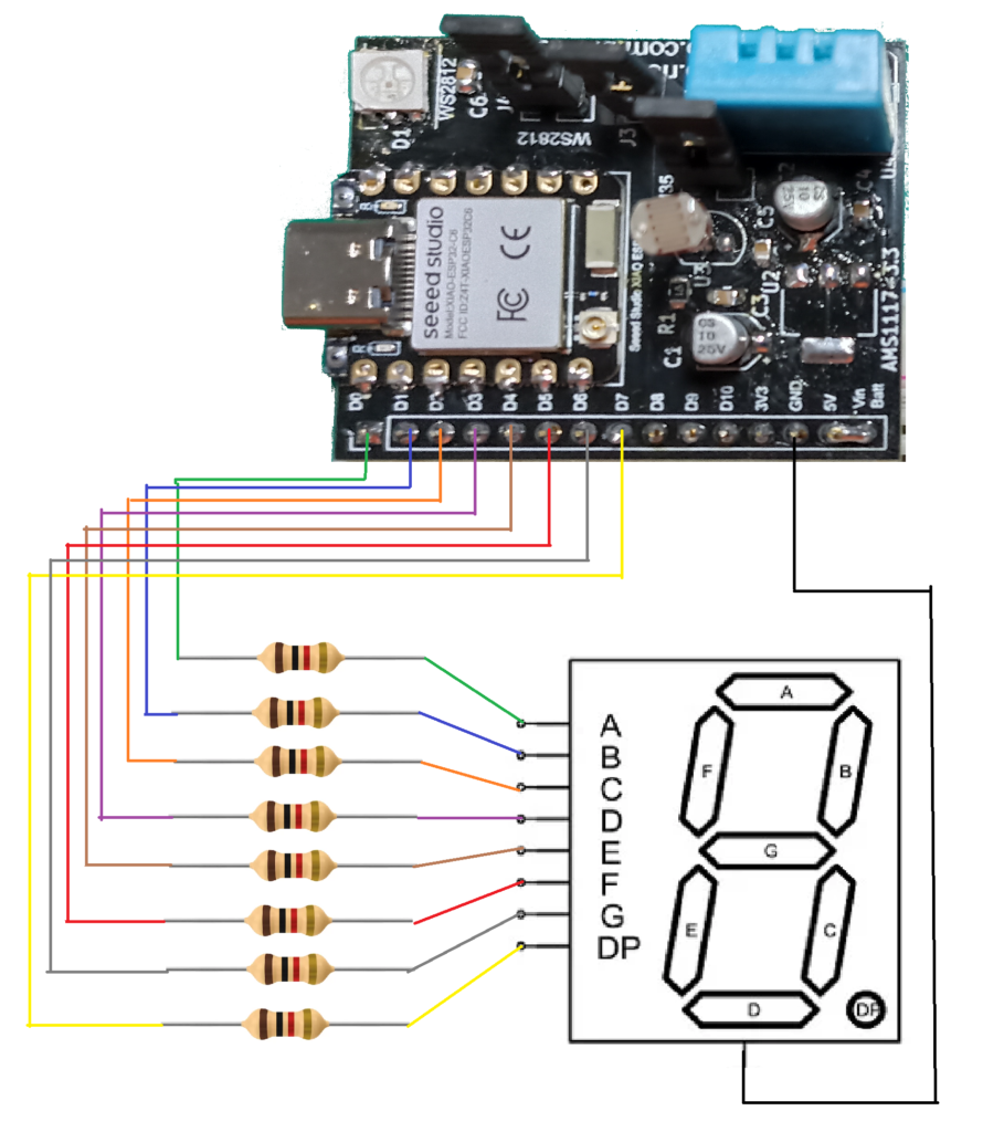 Schematic diagram of 7 segment display with ESP32-C6