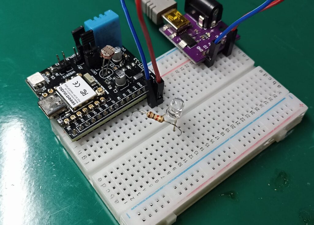 ESP32-C6 with LED on a breadboard