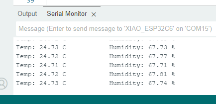 HTU21D sensor being read at the Arduino IDE serial monitor