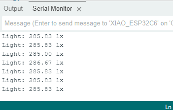 Serial monitor of BH1750 light level sensor