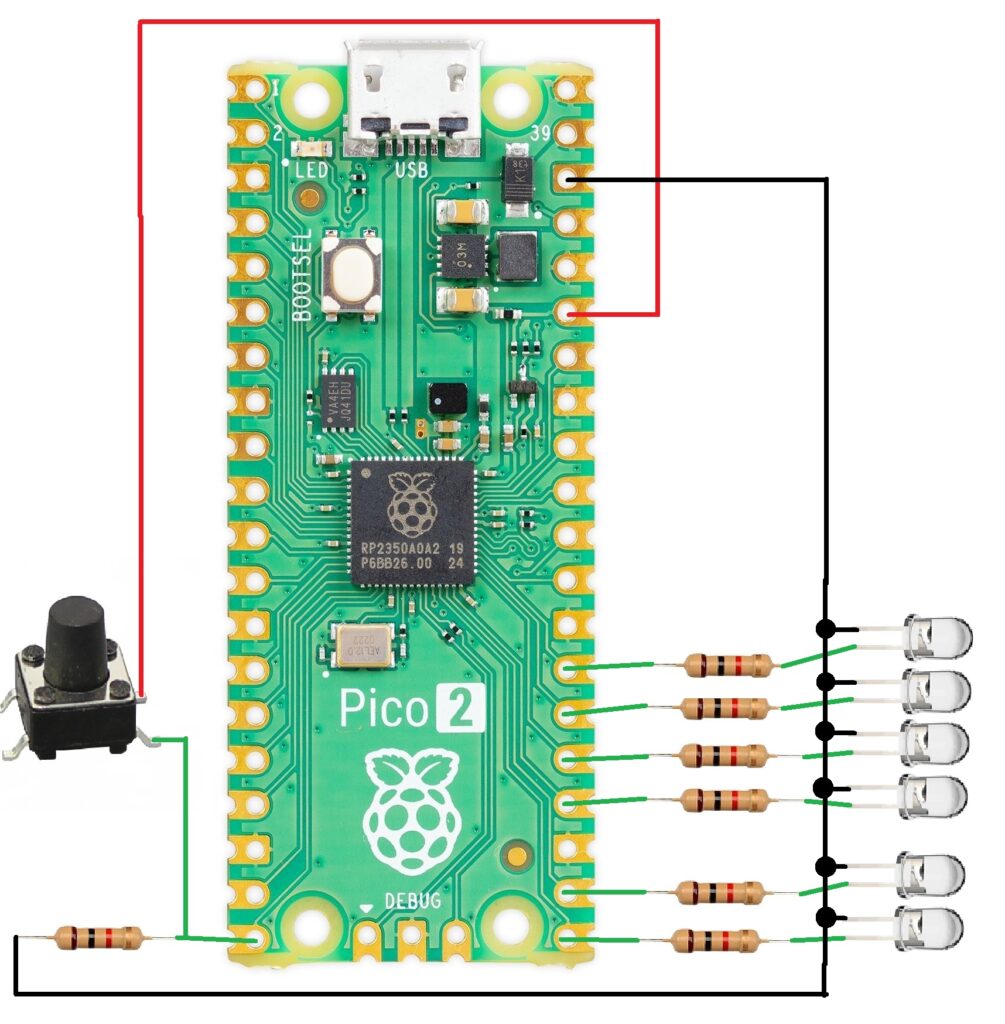 Pi Pico 2 electronic dice schematic diagram