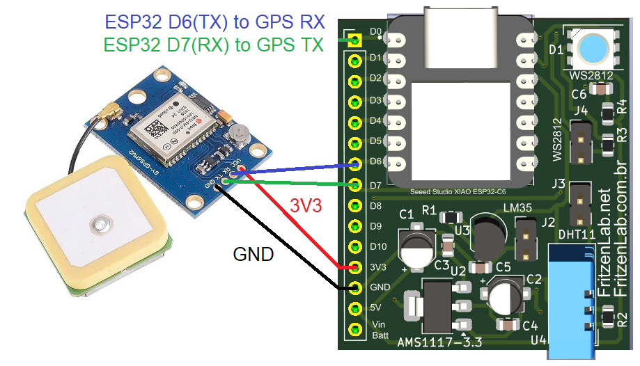 GPS NEO-6M to ESP32 schematic diagram