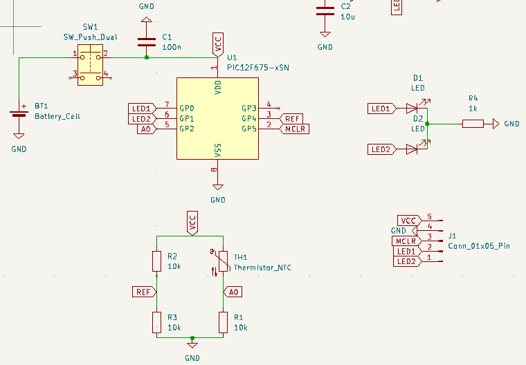 Analog reading PIC12F675 schematic