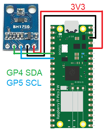 BH1750 and Pi Pico 2 schematic diagram