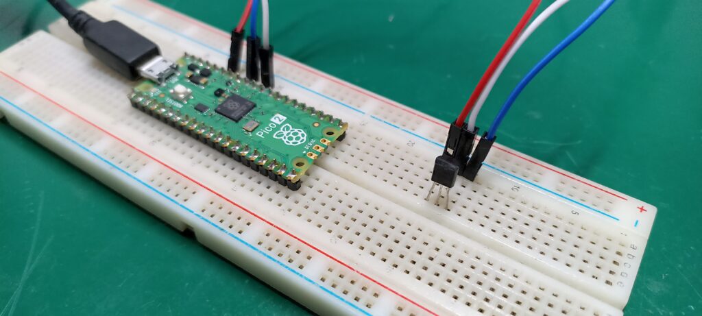 LM35 on a breadboard with Raspberry Pi Pico 2