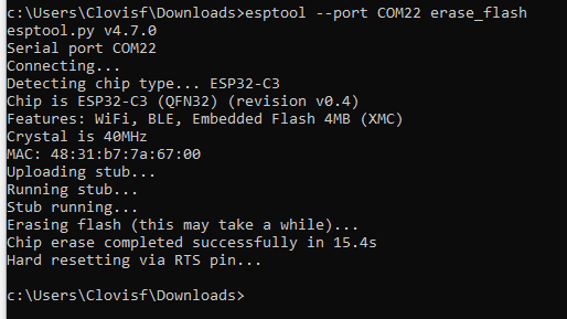 Erase ESP32-C3's flash memory