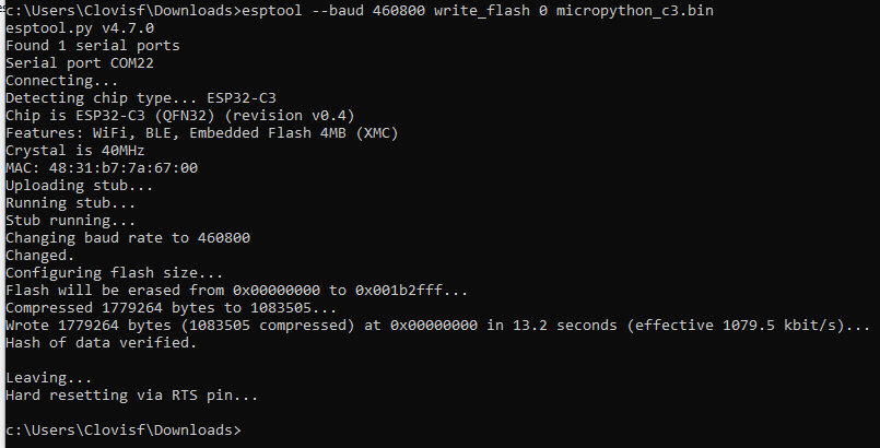 Flashing new firmware to ESP32-C3