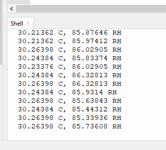 Shell representation for the HDC1080 readings