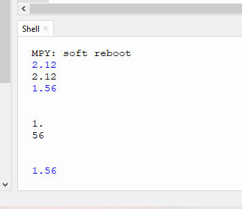 Thonny IDE shell with some analog values