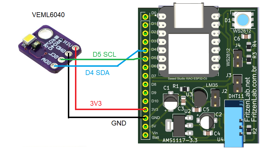 VEML6040 with ESP32-C3 schematic diagram