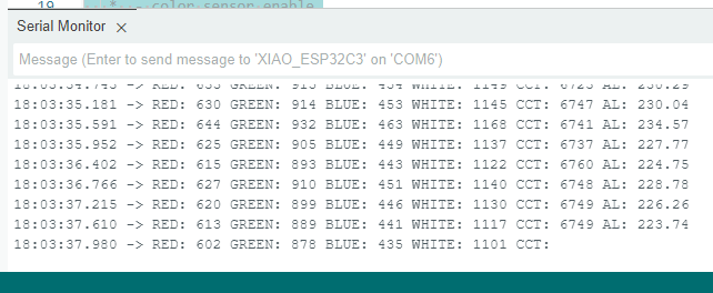 Serial monitor information from VEML6040 sensor