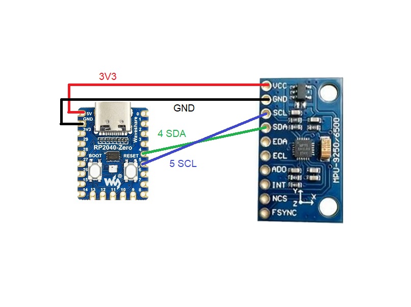 MPU-9250 and RP2040 Zero schematic