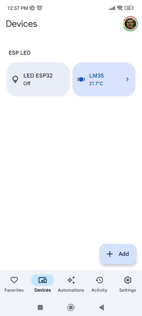 Google Home screen with our automation