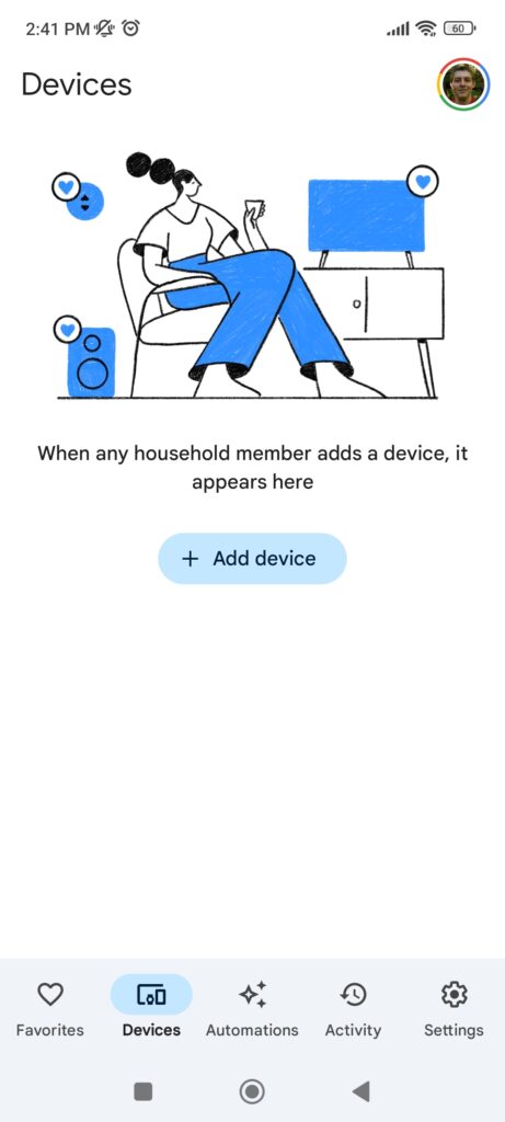Google Home main screen