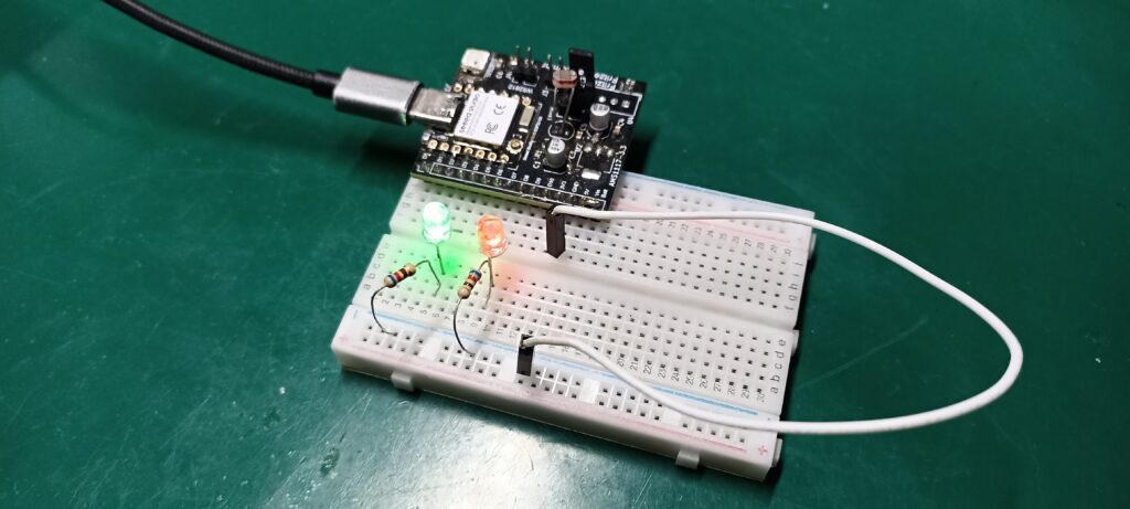 esp32-c6 with leds on a breadboard