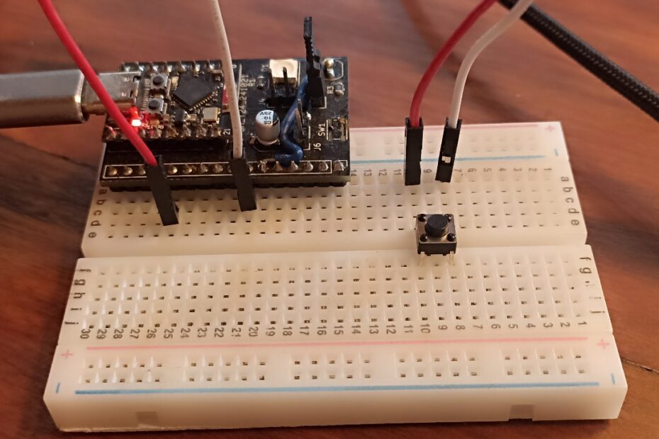 ESP32 and push button on a breadboard
