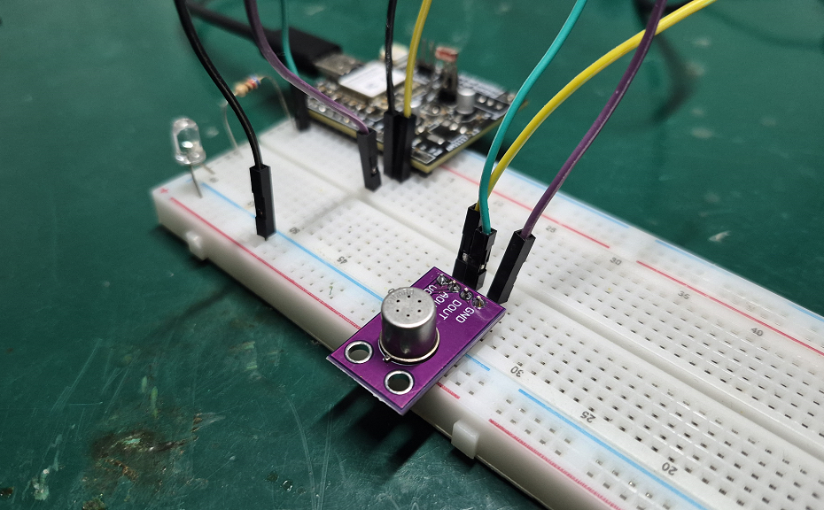 TGS2602 air quality sensor on a breadboard